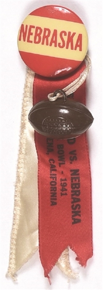 Nebraska 1941 Rose Bowl Pin and Ribbons