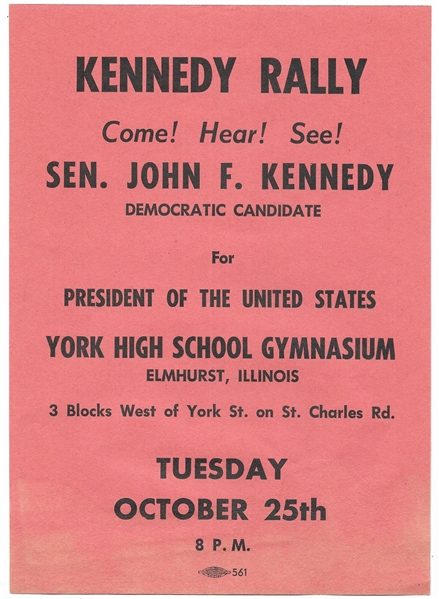 Rare JFK Illinois Rally Campaign Flyer