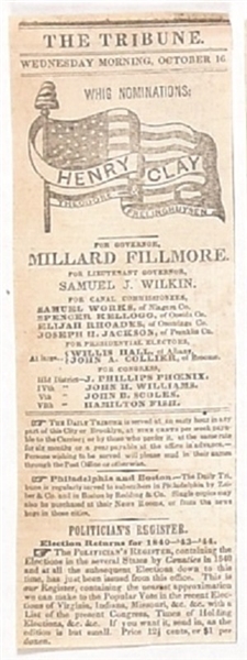 Henry Clay Whig Nominations Newspaper Ballot