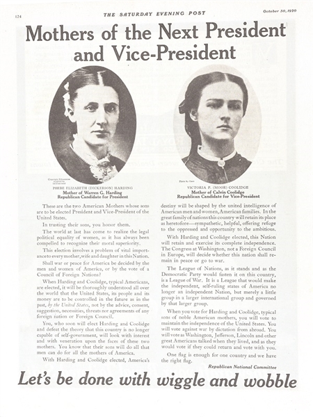 Harding, Coolidge Mothers Saturday Evening Post Ad