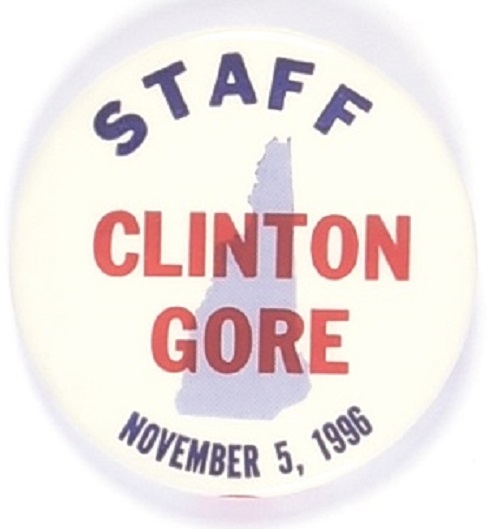 Clinton, Gore New Hampshire Staff Pin