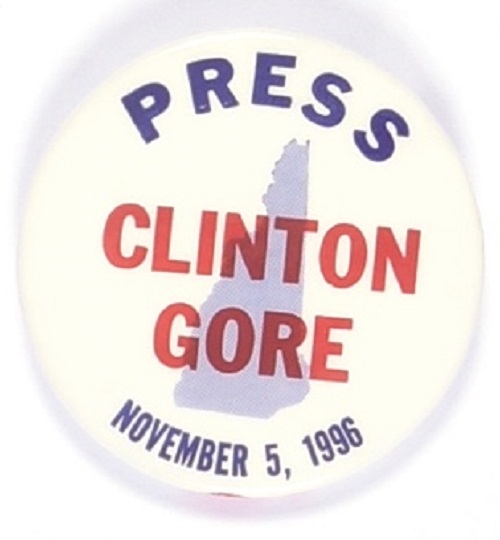 Clinton, Gore New Hampshire Press Pin