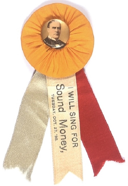 McKinley Pin, Rosette and Sound Money Ribbons