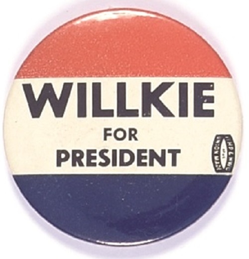 Willkie for President Large RWB Celluloid