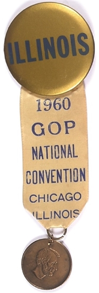 Nixon 1960 GOP Convention Illinois Pins, Ribbon, Medal