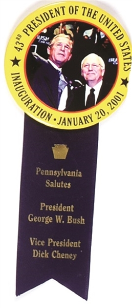 Bush, Cheney Pennsylvania Inauguration Pin and Ribbon
