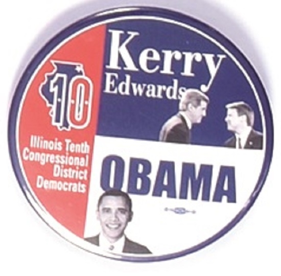 Kerry, Obama Illinois 10th District Coattail Pin