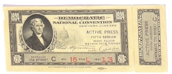 Davis 1924 Democratic Convention Ticket