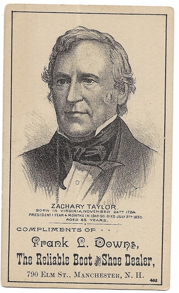 Zachary Taylor Reliable Boot and Shoe Trade Card