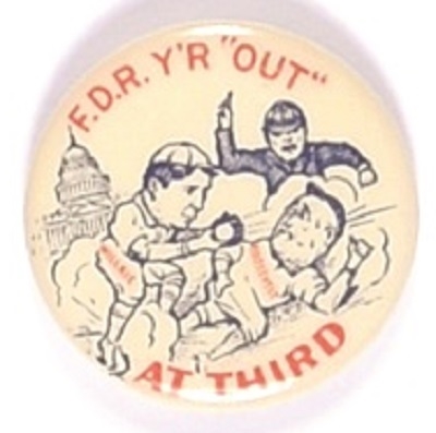 FDR Y’r Out at Third, Willkie Cartoon Pin