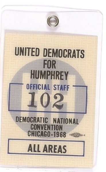 United Democrats for Humphrey Staff 1968 Convention Pass