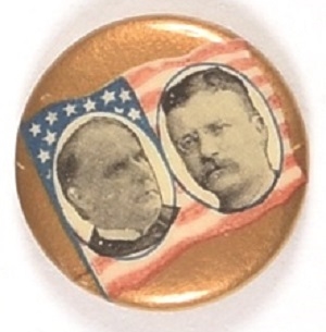 McKinley, Roosevelt Flag Jugate Celluloid
