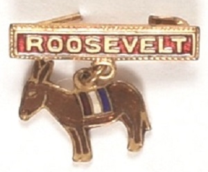 Franklin Roosevelt Red Enamel Donkey Pin