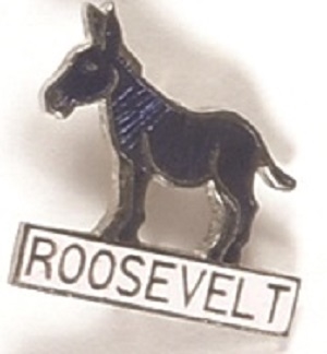 Franklin Roosevelt Blue, White Enamel Donkey Pin