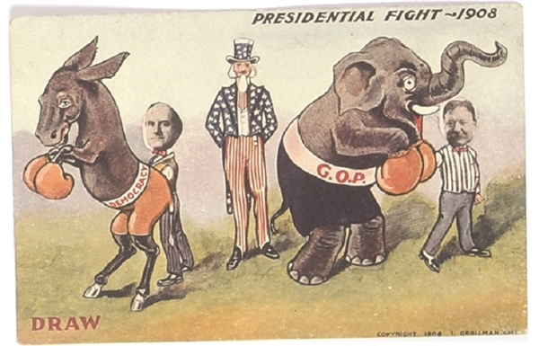 Bryan, Taft and Uncle Sam Boxing Postcard