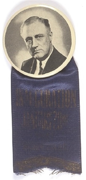 Franklin Roosevelt Celluloid and Inaugural Ribbon