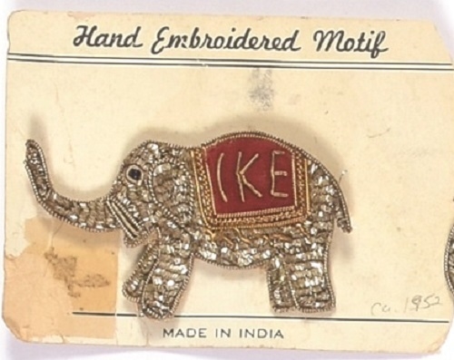 Eisenhower Hand Embroidered Elephant Pin and Card