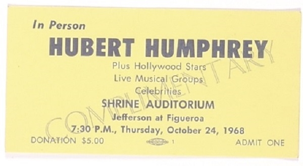 Humphrey 1968 Hollywood Stars Ticket