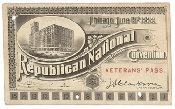 Benjamin Harrison 1888 Convention Ticket
