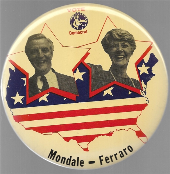 Mondale, Ferraro Vote Democrat 6 Inch Celluloid Jugate