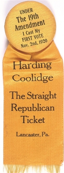 Harding 19th Amendment First Vote Pin, Ribbon
