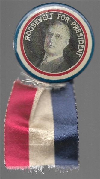 Franklin Roosevelt Pin With RWB Ribbon
