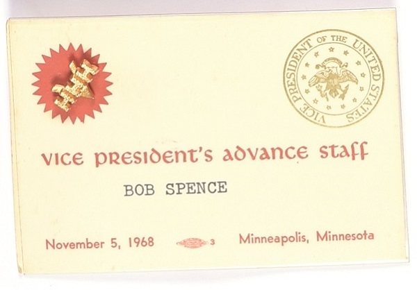 Humphrey Advance Staff 1968 Card and Pin