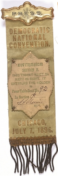 Bryan 1896 Convention Press Badge