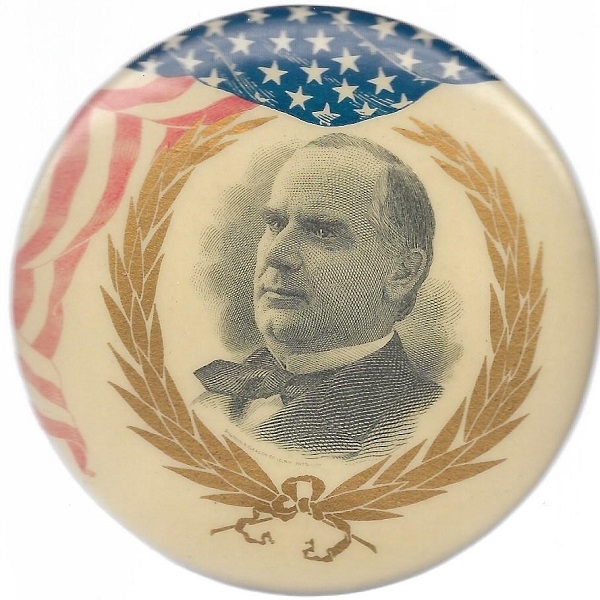 McKinley Flag and Laurel 3 Inch Celluloid