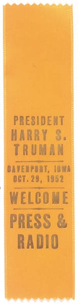Truman Iowa Welcome Press and Radio Ribbon