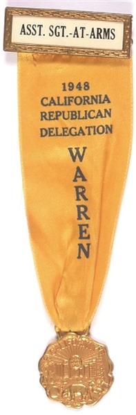 Warren 1948 California Delegation Badge