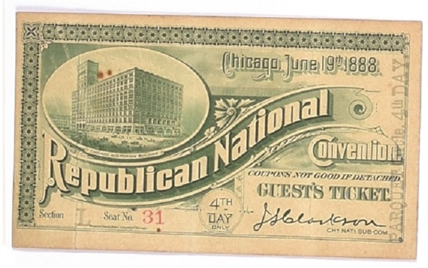 Harrison 1888 Convention Ticket
