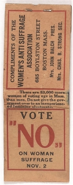 Suffrage Massachusetts Vote No Matchbook 
