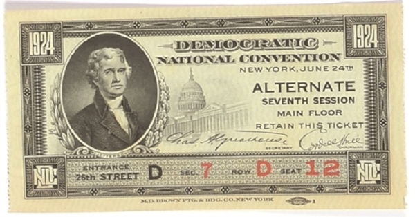 Davis 1924 Democratic Convention Ticket