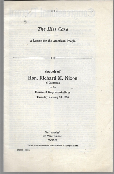 Richard Nixon Speech: "The Hiss Case"