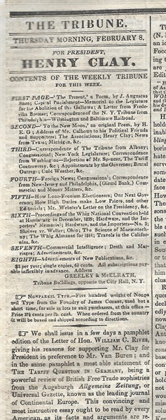 Henry Clay February, 1844 New York Tribune Ballot, Newspaper