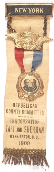 Taft, Sherman New York Inaugural Badge, Ribbon