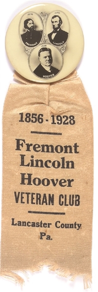 Hoover, Lincoln, Fremont Pennsylvania Veteran Club Pin, Ribbon