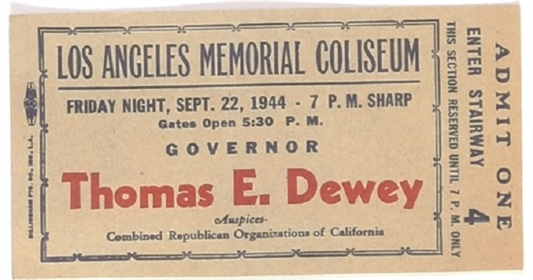Dewey 1944 Rally Ticket