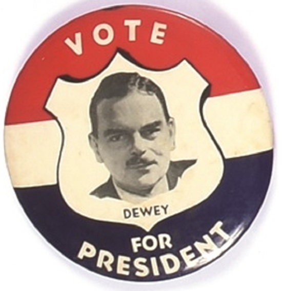 Vote Dewey Large Shield Celluloid