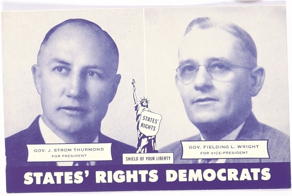 Thurmond, Wright States Rights Democrats Postcard