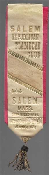 Salem Flambeau Club 1889 Inaugural Ribbon