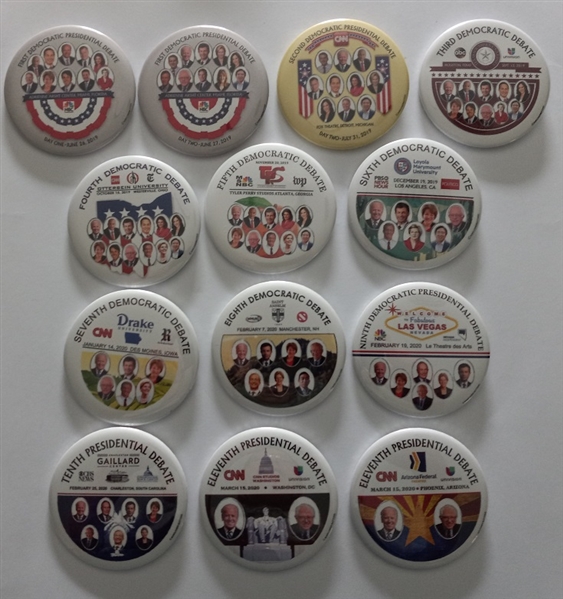 Set of 13 Democratic Debate Pins from 2020