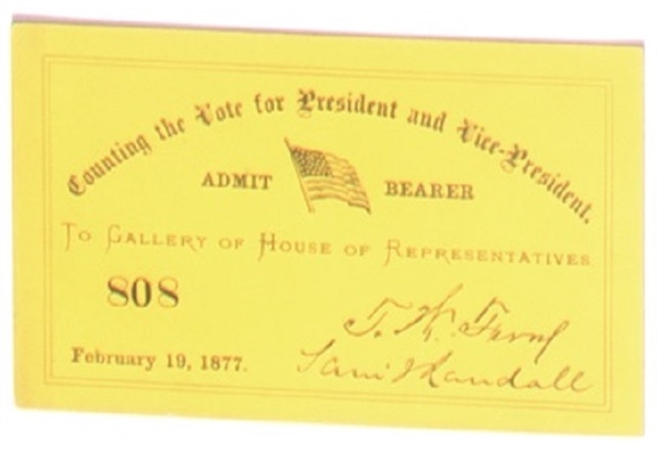 Hayes, Tilden Presidential Count Ticket