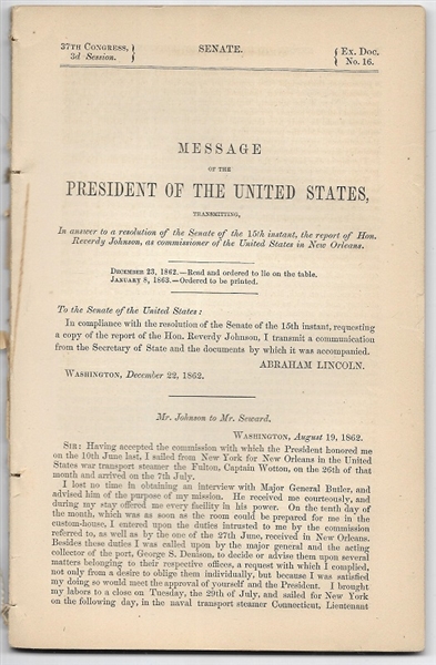Lincoln 1862 Message to the Senate