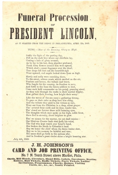 President Lincoln Funeral Procession Small Broadside