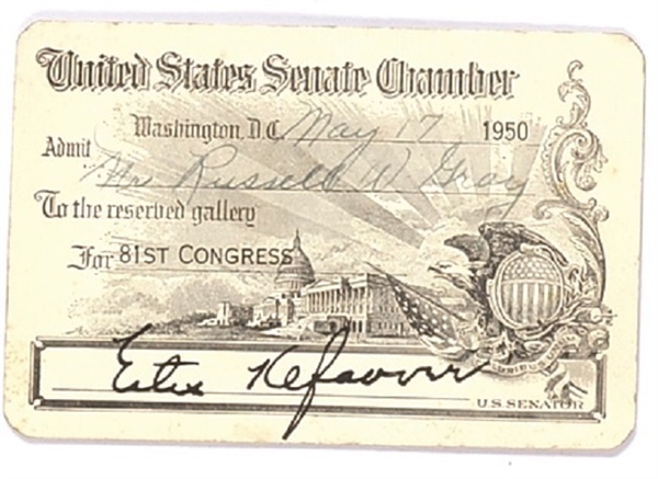 Kefauver US Senate Chamber Visitors Card