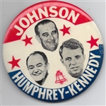 Johnson, Humphrey, Kennedy Coattail Pin