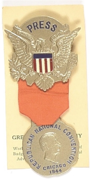 Dewey 1944 Press Badge and Card