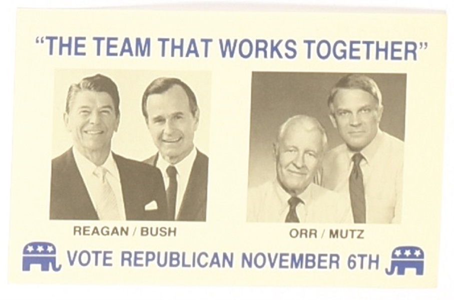 Reagan, Bush, Orr, Mutz Indiana Postcard